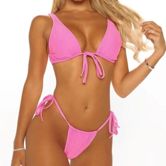 Fashion Nova Pink Adjustable Triangle Bikini Set Two Piece Swimsuit Size S - Picture 7 of 8